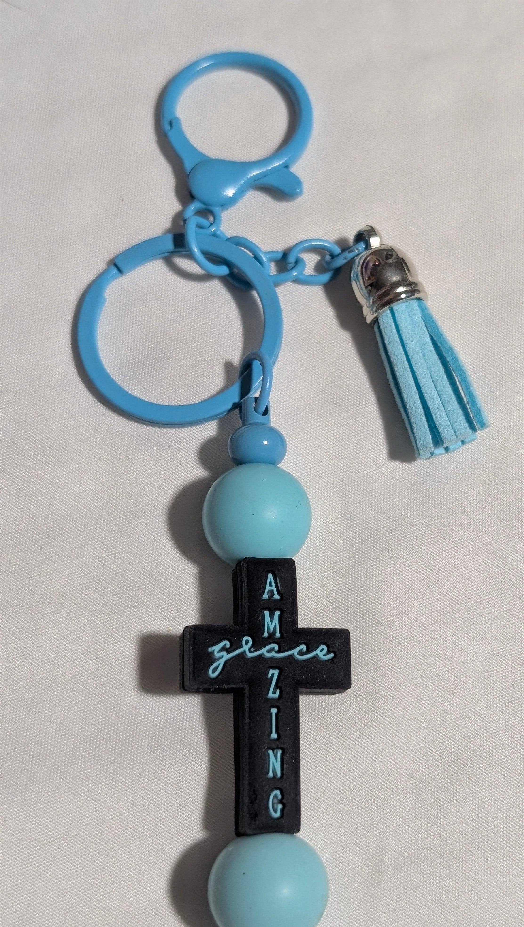 Amazing Grace Cross Keychain – Blue