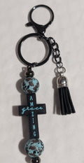Amazing Grace Cross Keychain – Black & Teal