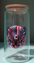 American Eagle Flag – Glass Can Tumbler with Bamboo Lid
