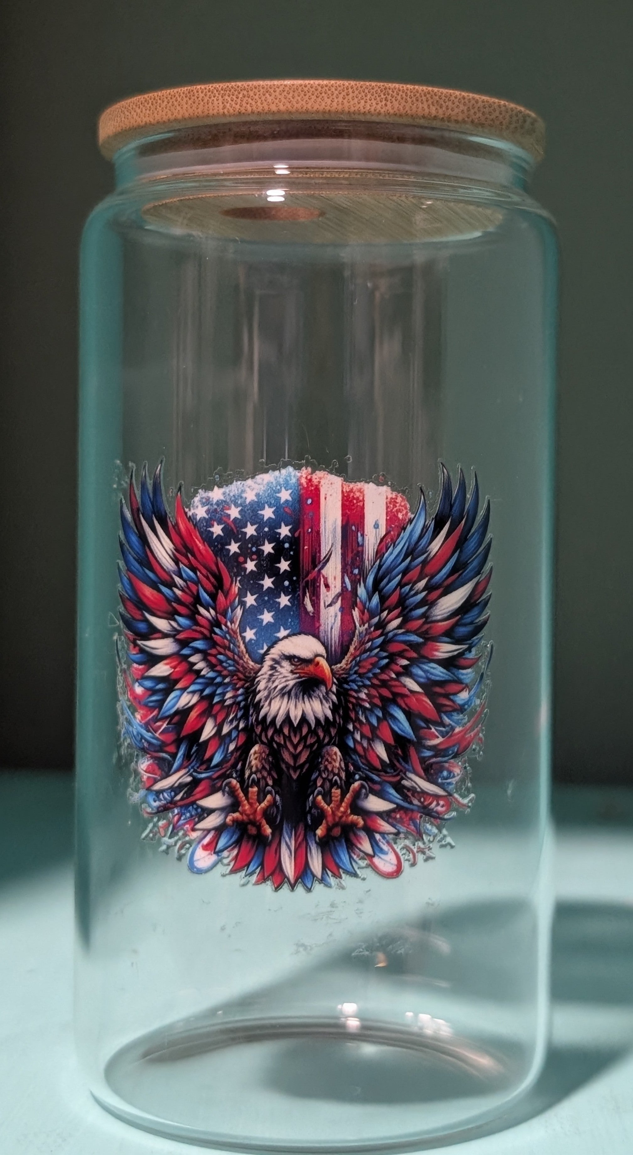 American Eagle Flag – Glass Can Tumbler with Bamboo Lid