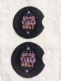 Good Vibes Only – Black Galaxy Neoprene Car Coasters (Set of 2)