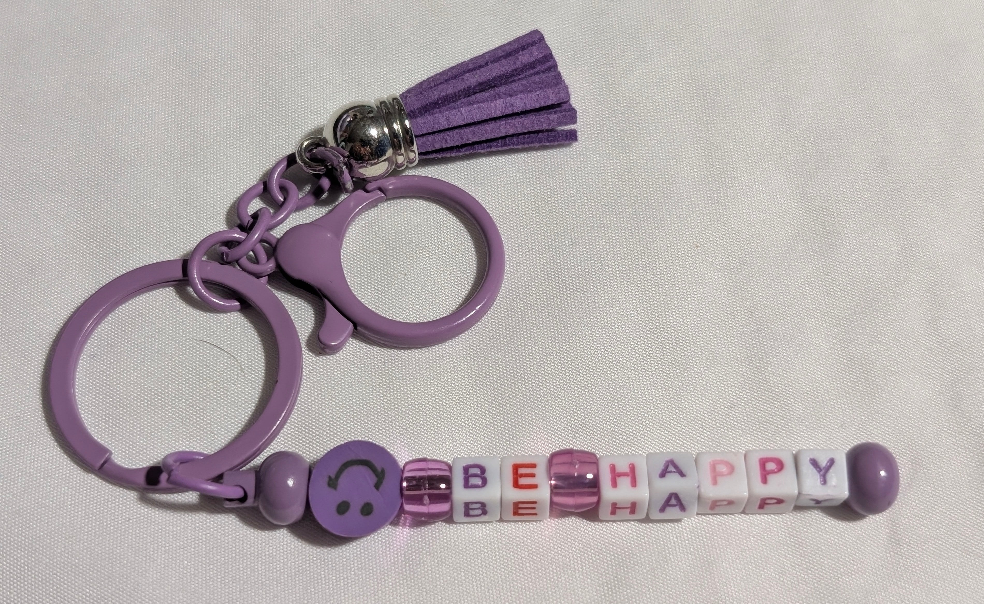 "Be Happy" Beaded Letter Keychain