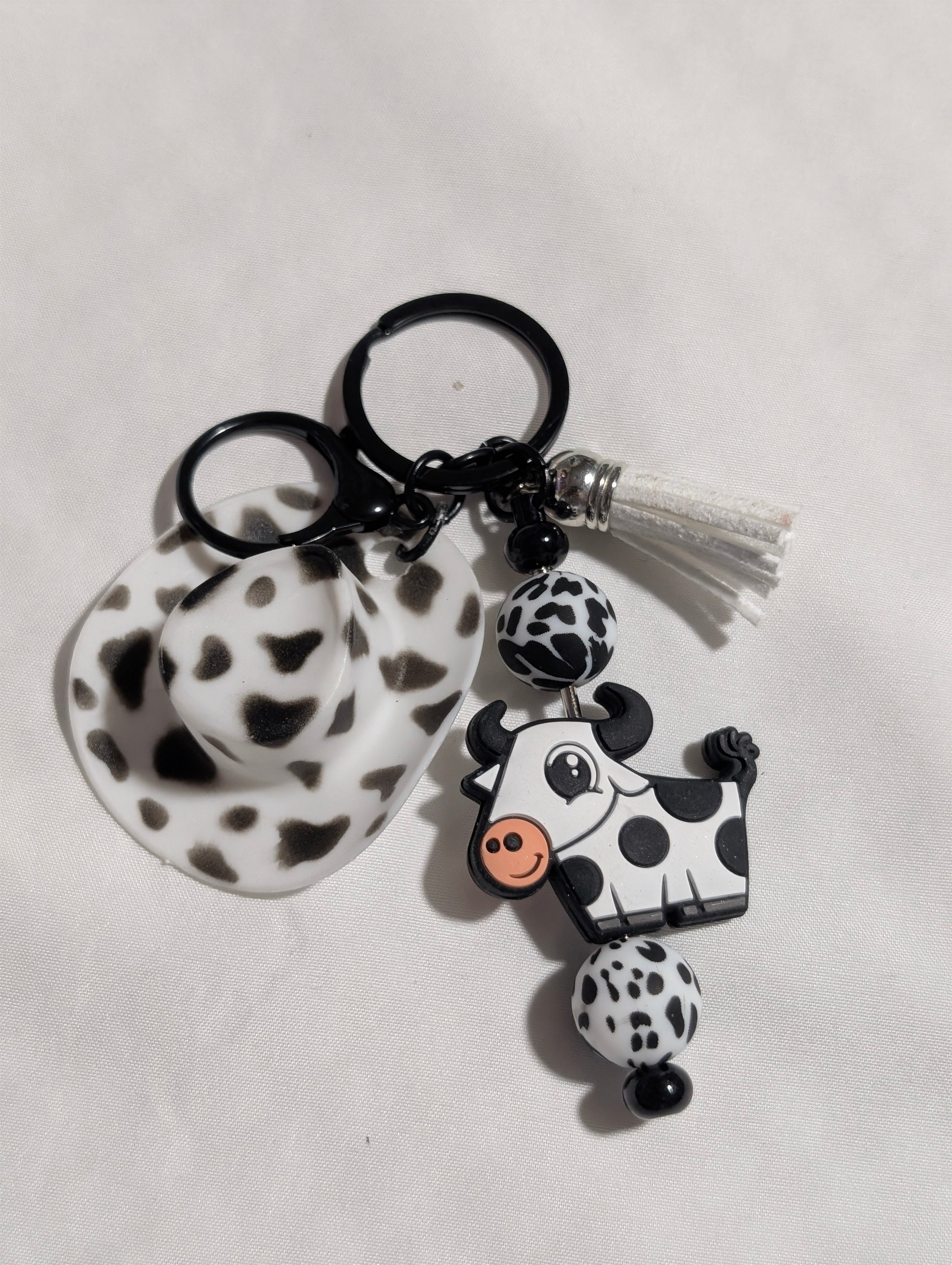 Cow Print Cowboy Hat & Cow Charm Keychain