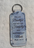 You Are Beautiful – Fearfully & Wonderfully Made Blue Neoprene Keychain
