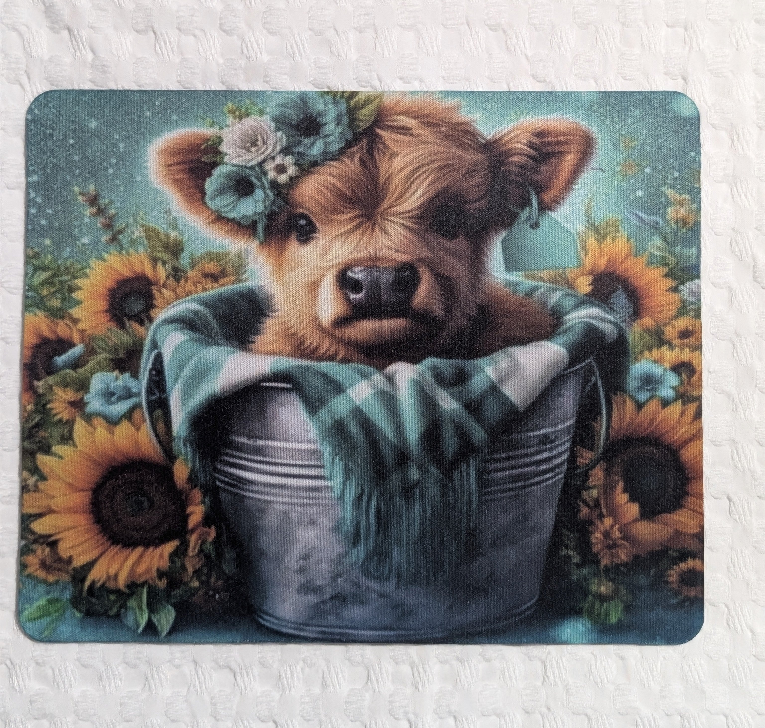 Highland Cow in a Bucket – Neoprene Mouse Pad