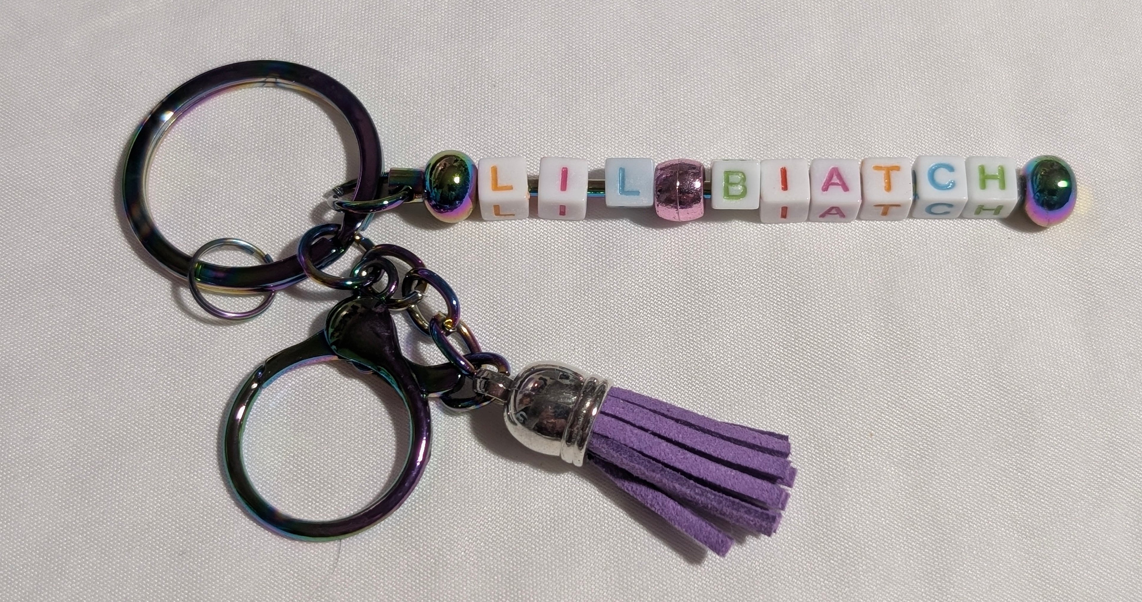"Lil Biatch" Beaded Letter Keychain