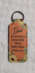 God Is Within Her She Will Not Fail – Orange & Yellow Floral Neoprene Keychain