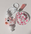 Pink Cow Print Cowboy Hat & Cow Charm Keychain