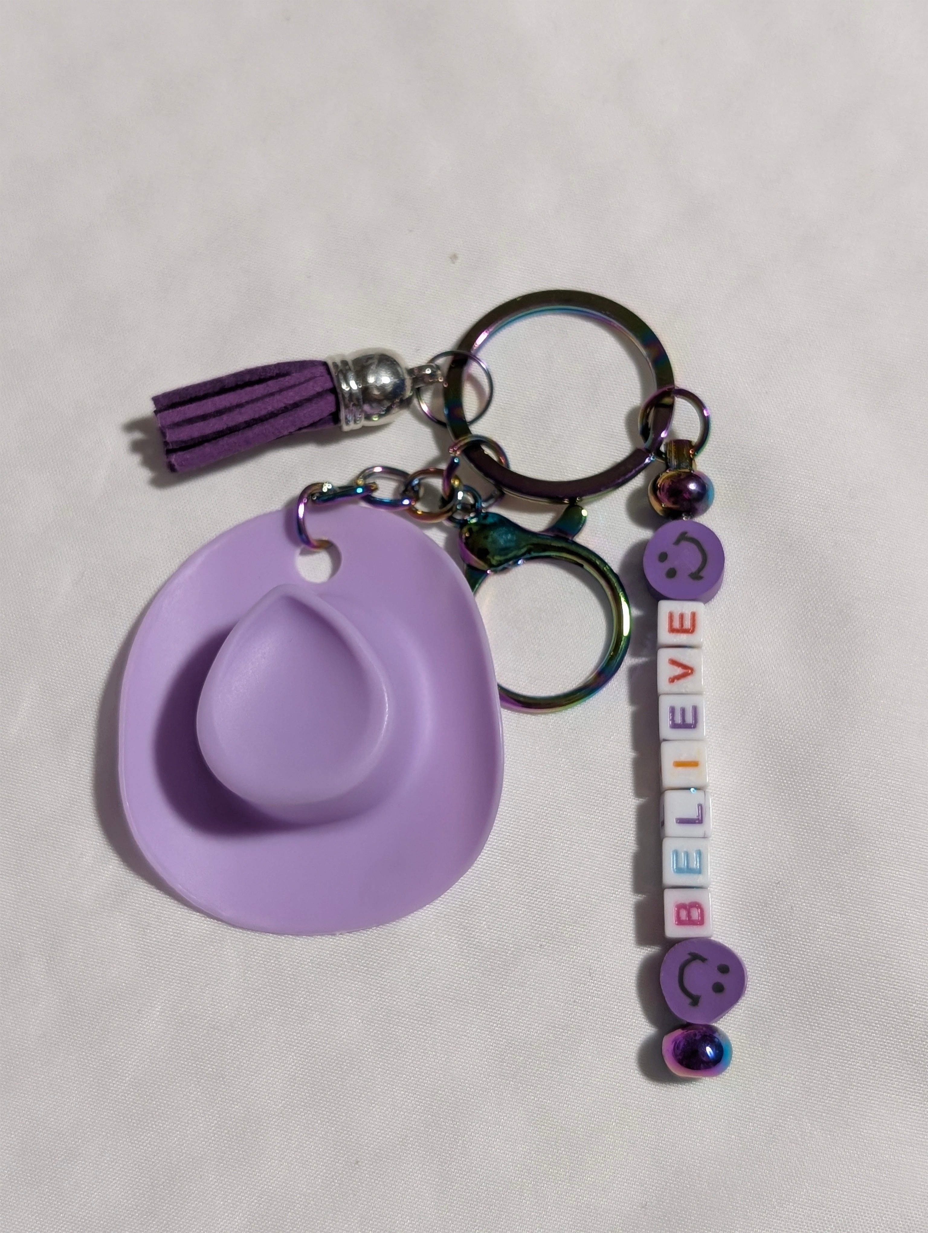 Believe Cowboy Hat Keychain – Purple