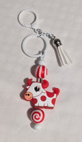 Red & White Cow Bead Keychain