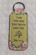 I Am the Way, the Truth, and the Life – Yellow & Pink Floral Neoprene Keychain