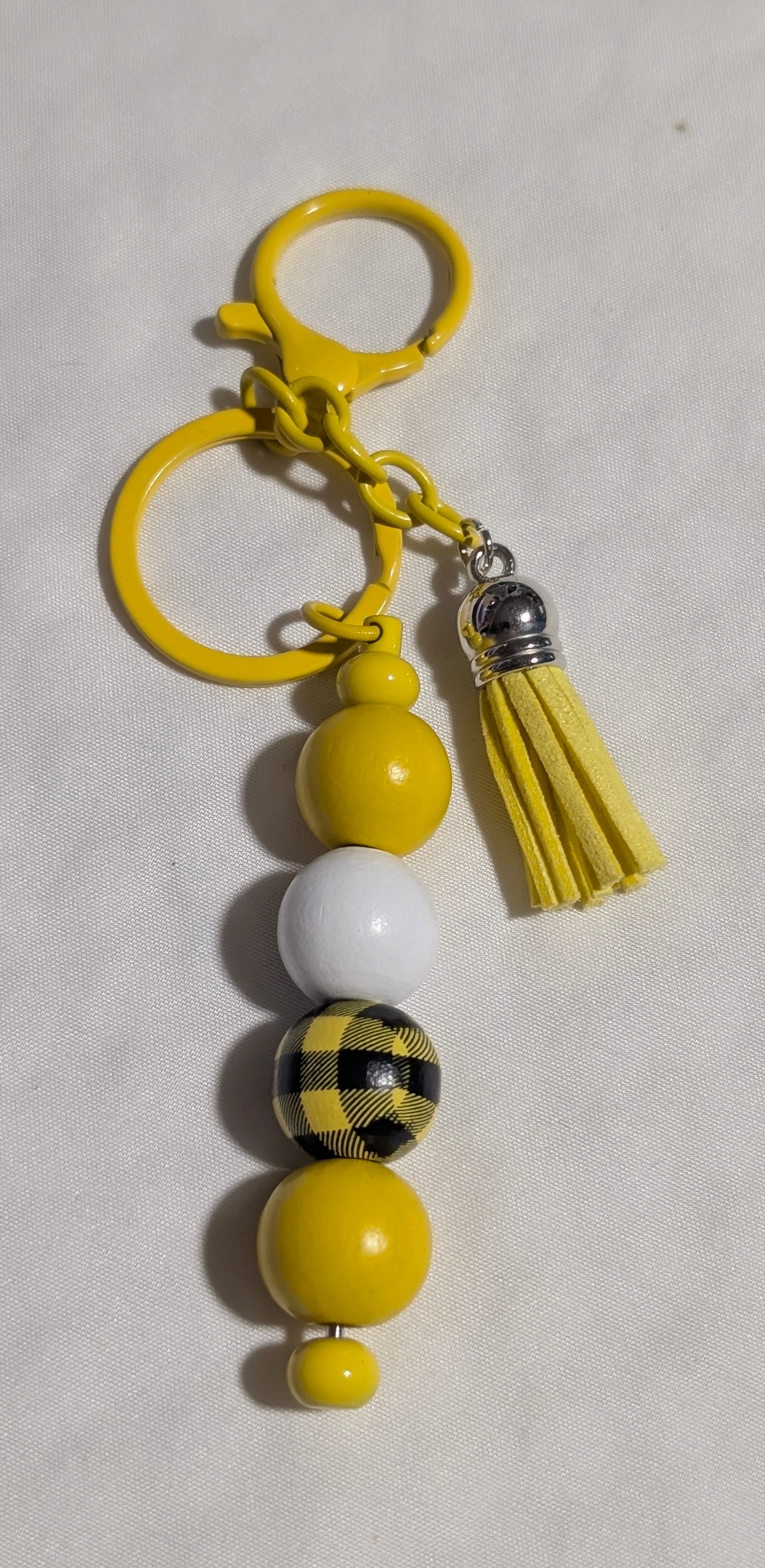 Yellow Buffalo Plaid Bead Keychain
